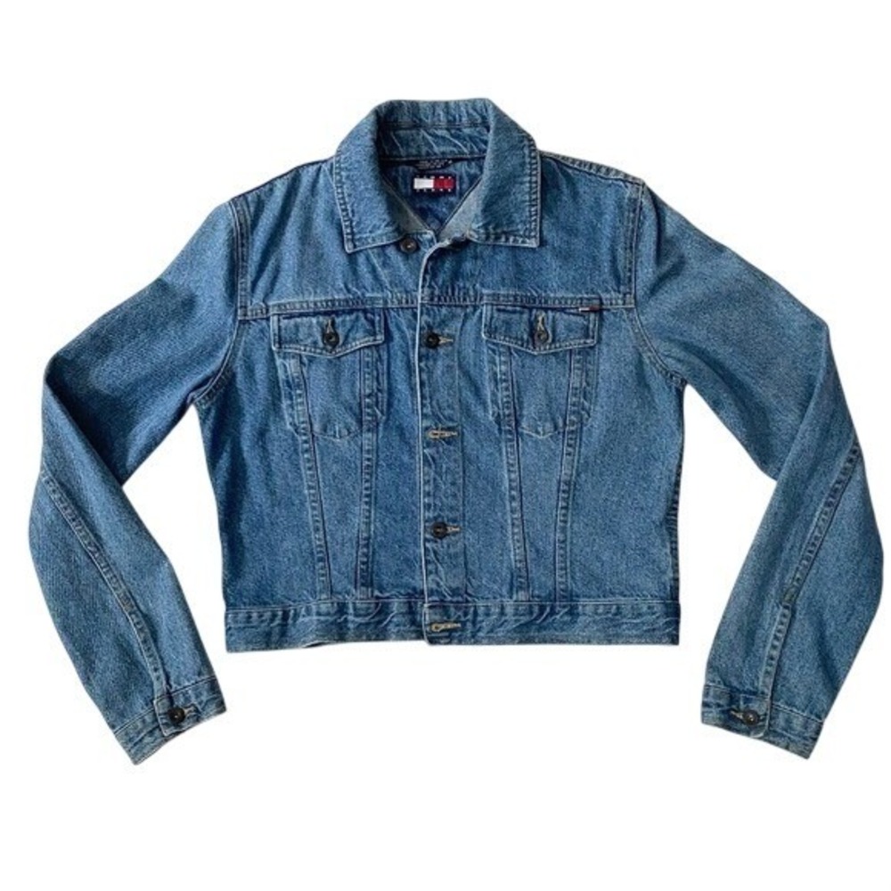 Vintage ‎ 90s Tommy Hilfiger Blue Denim Trucker Jacket  Womens L
